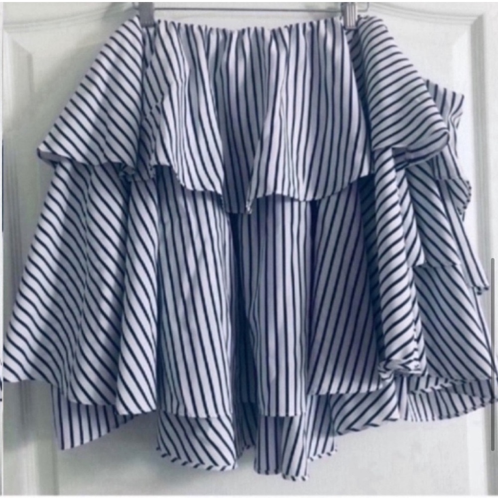 Striped Off-Shoulder Ruffle Sleeve Top - Blue/White - Picture 7 of 8